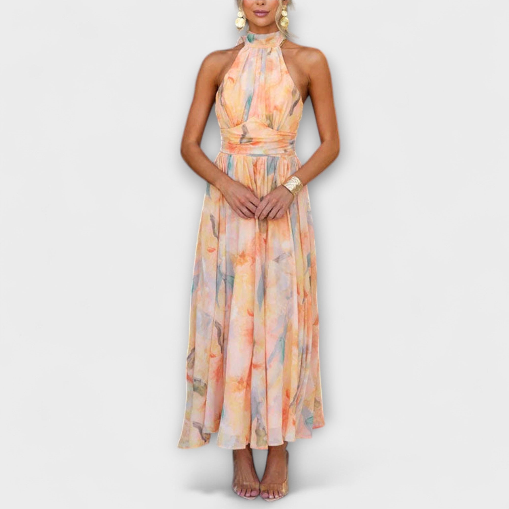 Robe Maxi Imprimé Aquarelle à Dos Nu