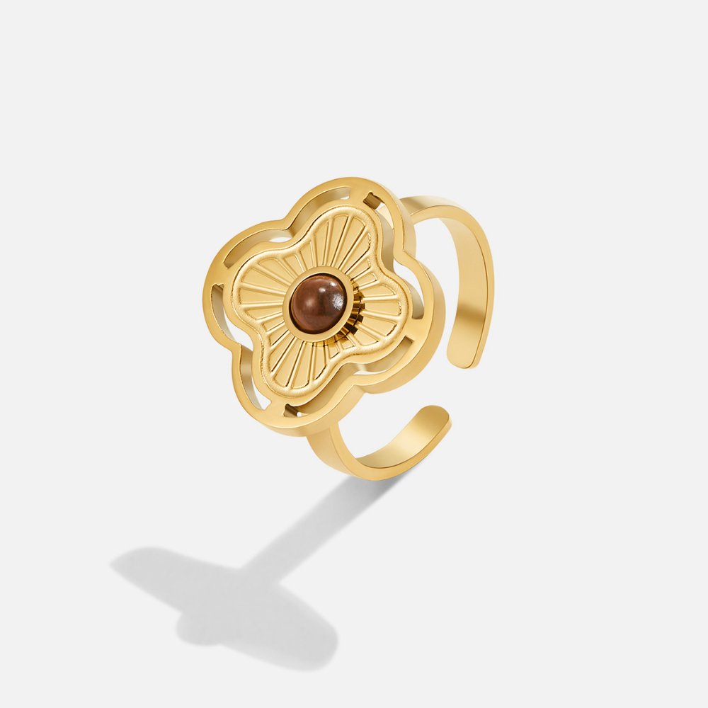 Bague en fleurs porte-bonheur en œil de tigre